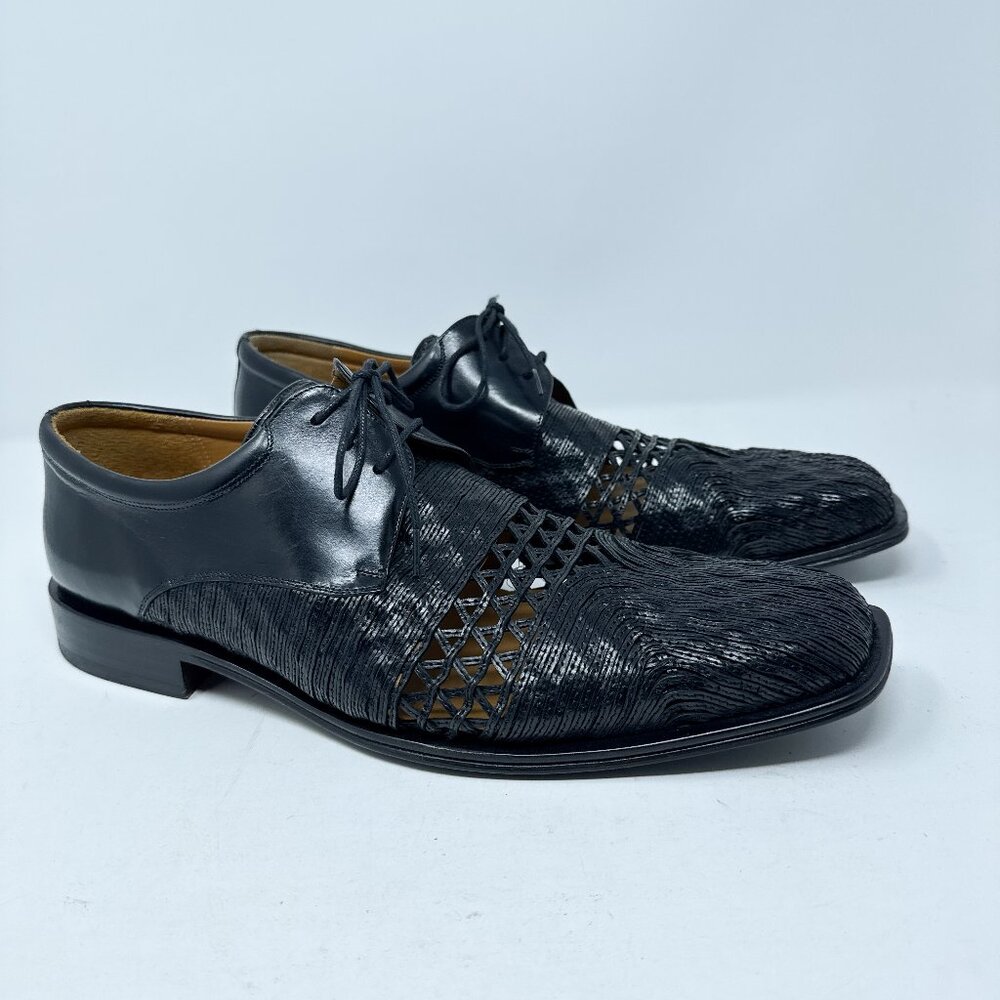 Vtg Rare Mezlan Shoes Mens 13m Black Derby Leather Lace Up Cut Out Casual Dress